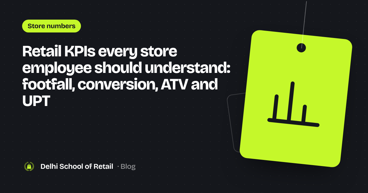 Illustration of a bar chart on a lime price tag, for retail KPIs