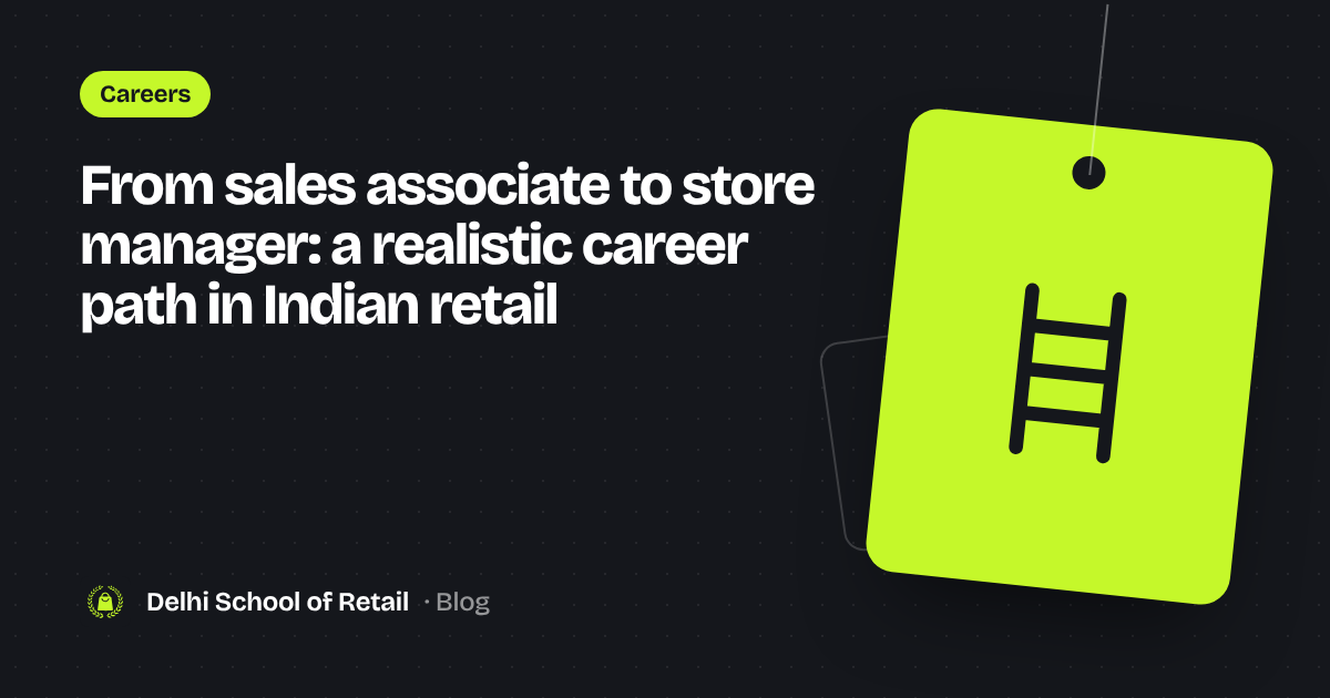 Illustration of a ladder on a lime price tag, for a career path in retail